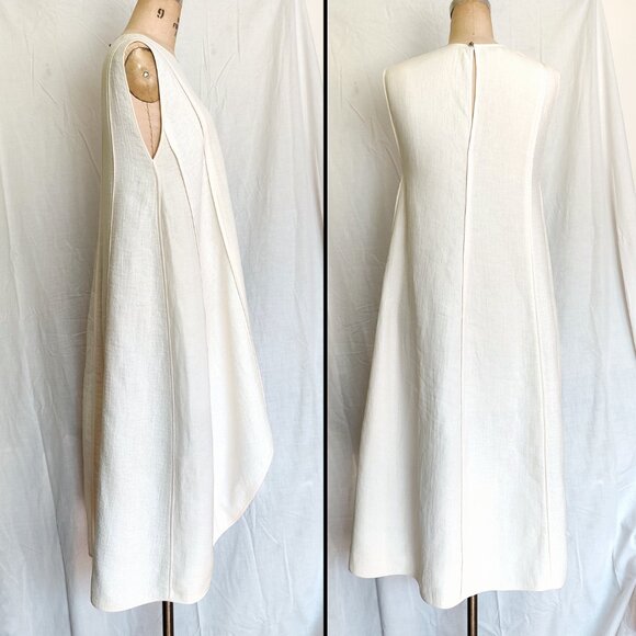Narciso Rodriguez SS16 White Silk Linen Midi Asymmetrical Sack Dress 42 6 Small - Picture 5 of 12